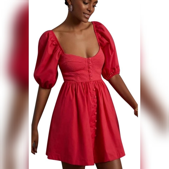 Anthropologie Dresses & Skirts - Anthropologie Smocked Puff Sleeve Corset Milkmaid Neckline Dress